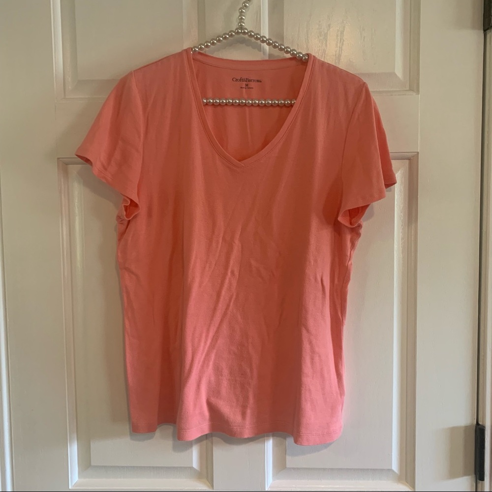 Croft & Barrow Ladies V-Neck 100% Cotton Short Sleeve Tee Size M